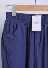 Navy bottoms,Plain Color bottoms,Pocket Regular Elastic Waist Mid Waisted Navy Pants