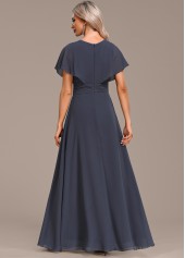 Dark Grey dresses,Plain Color dresses,Party dresses,Elegant dresses,ROTITA Split Dark Grey Maxi V Neck Short Sleeve Dress