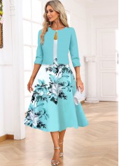 Rotita - Robe et cardigan bleu clair à imprimé floral deux pièces
