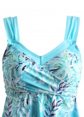 Cyan plus size,Plants plus size,ROTITA Plus Size Mid Waisted Surplice Leaf Print Tankini Set