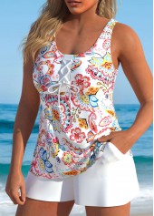 White swimwear,Paisley swimwear,ROTITA Lace Up White Paisley Print Tankini Set