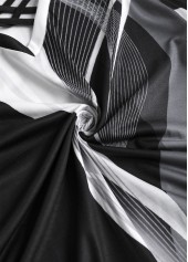 Black tops,Grey tops,Geometric tops,Striped tops,Ombre tops,ROTITA Criss Cross Geometric Print Black V Neck T Shirt