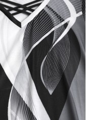 Black tops,Grey tops,Geometric tops,Striped tops,Ombre tops,ROTITA Criss Cross Geometric Print Black V Neck T Shirt