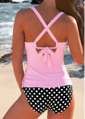 Pink swimwear,Black swimwear,Dot swimwear,ROTITA Surplice Pink Polka Dot Tankini Set