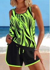 Neon Green swimwear,Geometric swimwear,ROTITA Patchwork Neon Green Geometric Print Tankini Set
