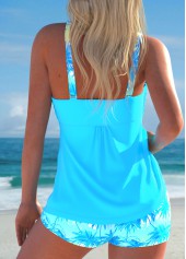 Cyan swimwear,Plants swimwear,ROTITA Smocked Cyan Tropical Plants Print Tankini Set