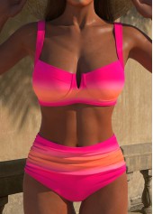 Rotita - Ensemble de bikini ombré rose vif froncé