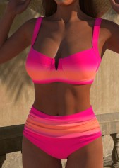 Hot Pink swimwear,Ombre swimwear,ROTITA Ruched Hot Pink Ombre Bikini Set