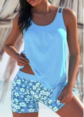 Rotita - Ensemble tankini bleu clair froncé à imprimé floral et petites fleurs
