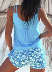 Light Blue swimwear,Ditsy Floral swimwear,ROTITA Ruched Light Blue Ditsy Floral Print Tankini Set