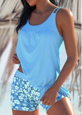 Light Blue swimwear,Ditsy Floral swimwear,ROTITA Ruched Light Blue Ditsy Floral Print Tankini Set