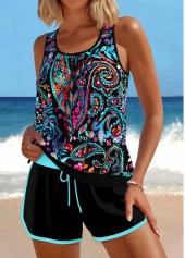 ROTITA Contrast Binding Black Paisley Print Tankini Set