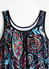 Black swimwear,Paisley swimwear,ROTITA Contrast Binding Black Paisley Print Tankini Set