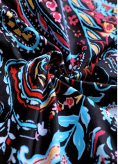 Black swimwear,Paisley swimwear,ROTITA Contrast Binding Black Paisley Print Tankini Set