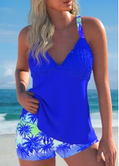 ensemble tankini à imprimé plantes tropicales bleu royal smocké rotita