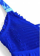 Royal Blue swimwear,Plants swimwear,ROTITA Smocked Royal Blue Tropical Plants Print Tankini Set