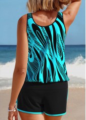 Cyan plus size,Geometric plus size,ROTITA Plus Size Patchwork Geometric Print Mint Green Tankini Set