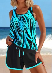 Cyan plus size,Geometric plus size,ROTITA Plus Size Patchwork Geometric Print Mint Green Tankini Set