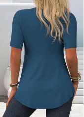 Peacock Blue tops,Floral tops,Plants tops,ROTITA Lace Floral Print Peacock Blue Fake Two Piece Twinset