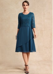 ROTITA Lace Peacock Blue Round Neck 3/4 Sleeve Dress