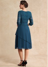 Peacock Blue dresses,Plain Color dresses,Party dresses,Elegant dresses,ROTITA Lace Peacock Blue Round Neck 3/4 Sleeve Dress
