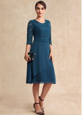 Peacock Blue dresses,Plain Color dresses,Party dresses,Elegant dresses,ROTITA Lace Peacock Blue Round Neck 3/4 Sleeve Dress