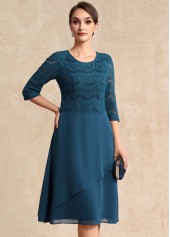 Peacock Blue dresses,Plain Color dresses,Party dresses,Elegant dresses,ROTITA Lace Peacock Blue Round Neck 3/4 Sleeve Dress