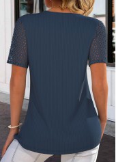 Navy plus size,Plain Color plus size,ROTITA Plus Size Lace Navy Tie Collar T Shirt