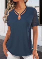 Navy plus size,Plain Color plus size,ROTITA Plus Size Lace Navy Tie Collar T Shirt