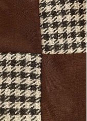 Dark Coffee tops,Geometric tops,Plaid tops,ROTITA Patchwork Plaid Dark Coffee Round Neck Long Sleeve Sweatshirt