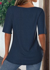 Navy tops,Plain Color tops,ROTITA Patchwork Navy Round Neck Fake Two Piece Twinset