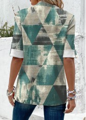 Sage Green tops,Geometric tops,ROTITA Geometric Print Sage Green Fake Two Piece Twinset
