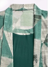 Sage Green tops,Geometric tops,ROTITA Geometric Print Sage Green Fake Two Piece Twinset