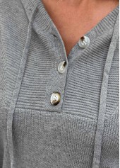 Dark Grey tops,Plain Color tops,Patchwork Dark Grey Hooded Long Sleeve Sweater