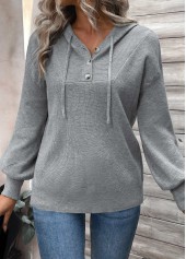 Dark Grey tops,Plain Color tops,Patchwork Dark Grey Hooded Long Sleeve Sweater