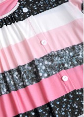 Pink dresses,White dresses,Striped dresses,Geometric dresses,Everyday dresses,Casual dresses,ROTITA Patchwork Striped Pink A Line Scoop Neck Dress