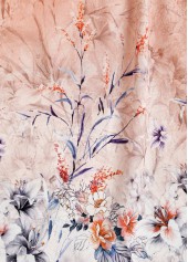 Dusty Pink tops,Floral tops,Plants tops,ROTITA Button Floral Print Dusty Pink Split Neck T Shirt