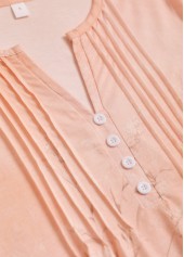 Dusty Pink tops,Floral tops,Plants tops,ROTITA Button Floral Print Dusty Pink Split Neck T Shirt