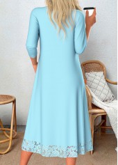 Light Blue dresses,Plain Color dresses,Everyday dresses,Casual dresses,ROTITA Patchwork Light Blue A Line Scoop Neck Dress