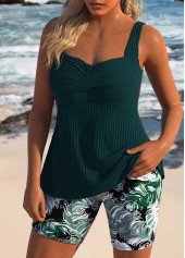 Turquoise swimwear,Tribal swimwear,ROTITA Surplice Turquoise Feathers Print Tankini Set