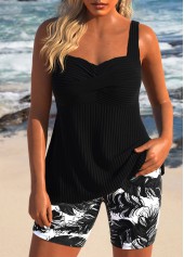 ensemble tankini à imprimé plumes noires surplis rotita