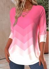 Pink plus size,Ombre plus size,Geometric plus size,ROTITA Plus Size Criss Cross Pink Ombre T Shirt