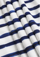 White tops,Striped tops,Geometric tops,ROTITA Asymmetry Striped White Asymmetrical Neck Short Sleeve T Shirt