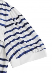 White tops,Striped tops,Geometric tops,ROTITA Asymmetry Striped White Asymmetrical Neck Short Sleeve T Shirt