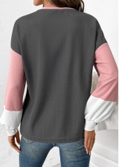 Light Pink tops,Contrast Color tops,ROTITA Patchwork Light Pink Round Neck Long Sleeve Sweatshirt