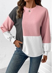 sweat rotita patchwork rose clair col rond manches longues