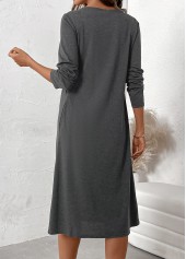 Dark Grey Marl dresses,Plain Color dresses,Everyday dresses,Casual dresses,ROTITA Button Dark Grey Marl Scoop Neck Long Sleeve Dress