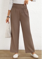 Gray Brown bottoms,Plain Color bottoms,ROTITA Smocked Gray Brown Elastic Waist High Waisted Pants