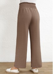 Gray Brown bottoms,Plain Color bottoms,ROTITA Smocked Gray Brown Elastic Waist High Waisted Pants