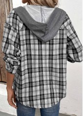 Black tops,Grey tops,Plaid tops,Striped tops,Geometric tops,ROTITA Button Plaid Black Long Sleeve Hoodie